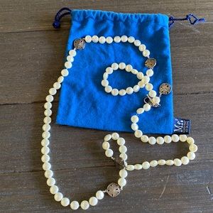 Mignon Faget Sand Dollars Stations Necklace, Swarovski Coin Pearls, 40”